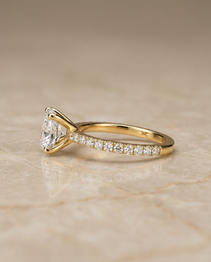 The Norah Classic Linear French Pavé Oval Engagement Ring Setting in 18K Yellow Gold