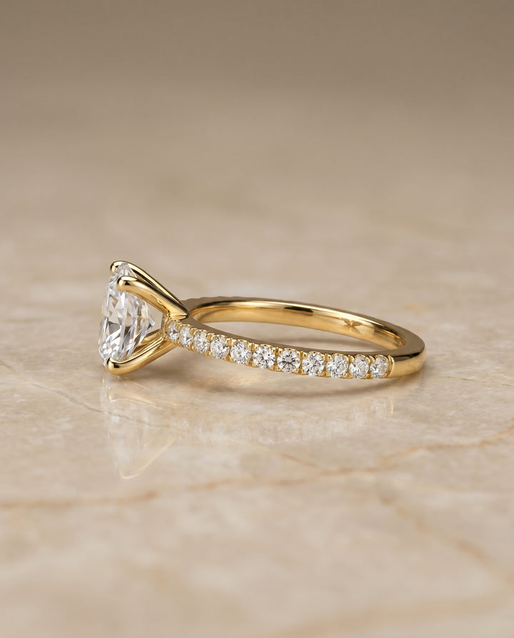 The Norah Classic Linear French Pavé Oval Engagement Ring Setting in 18K Yellow Gold