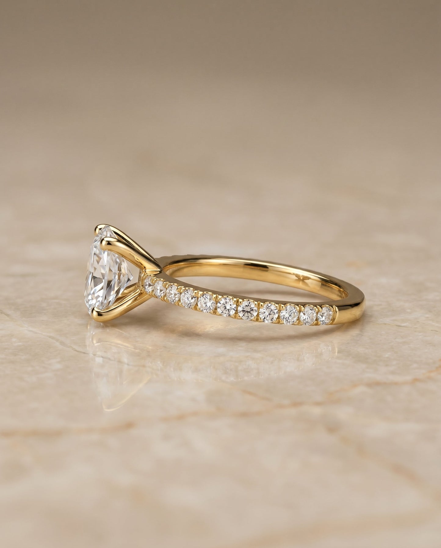 Norah Select Pavé Oval Lab Diamond Engagement Ring in 18K Yellow Gold, side view | RockHer