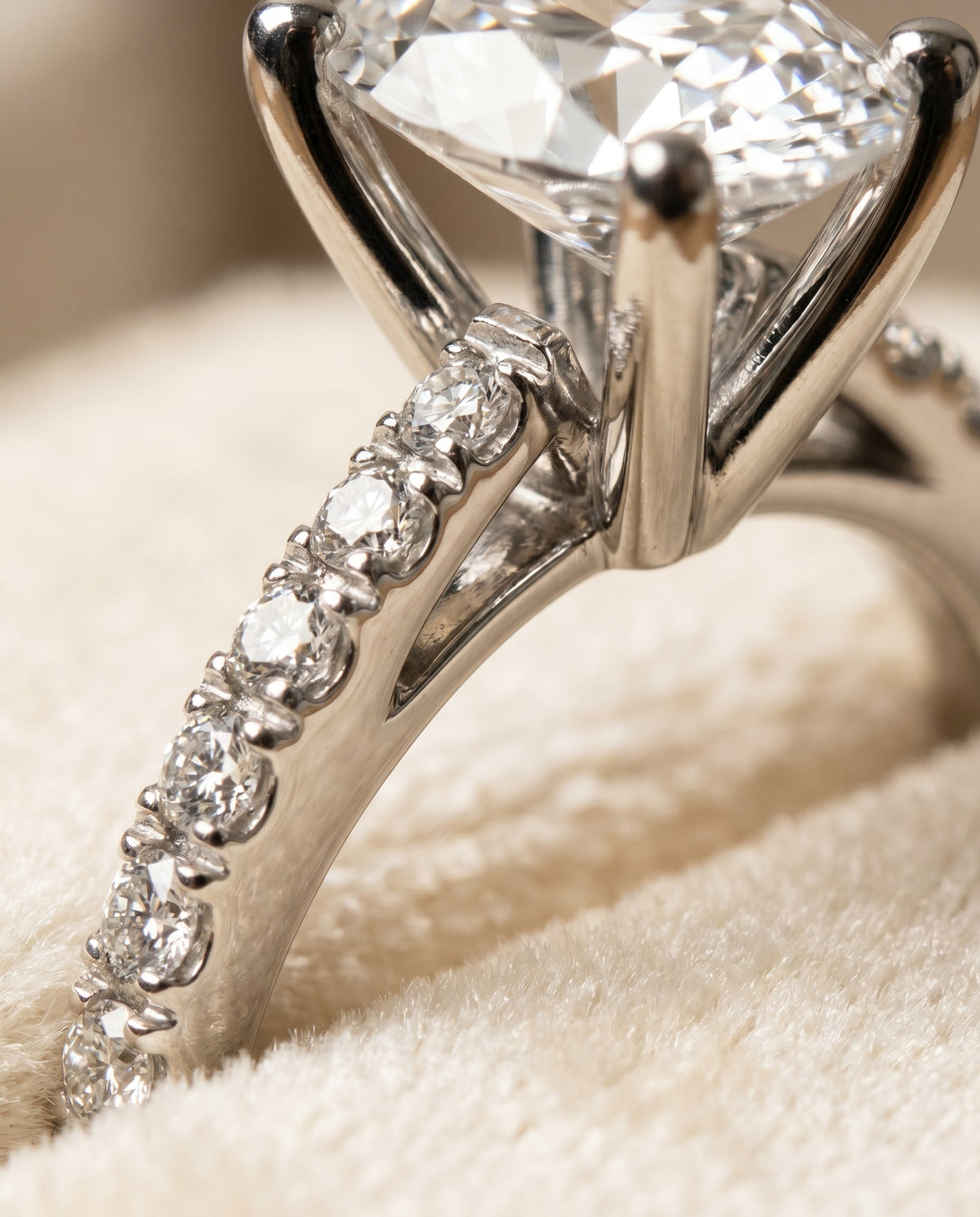 Norah Select Pavé Oval Lab Diamond Engagement Ring in Platinum, detail view | RockHer