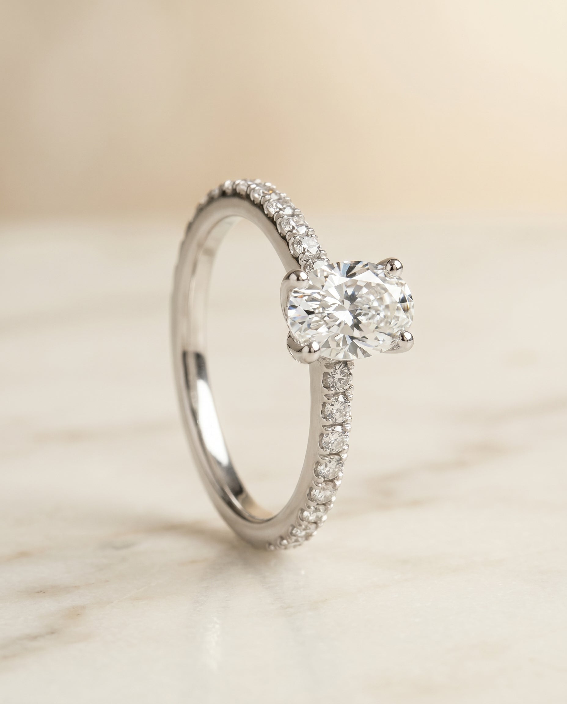 Classic Linear French Pavé styling on The Norah oval engagement ring setting | RockHer