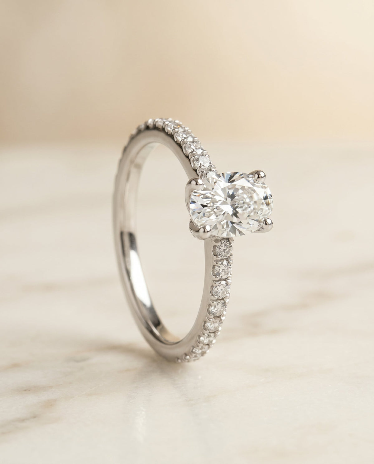 Norah Select Pavé Oval Lab Diamond Engagement Ring in 18K White Gold, front view | RockHer