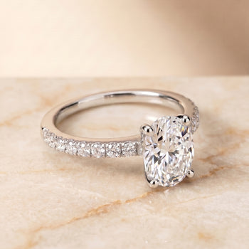 The Norah Classic Linear French Pavé Oval Engagement Ring Setting in 18K White Gold