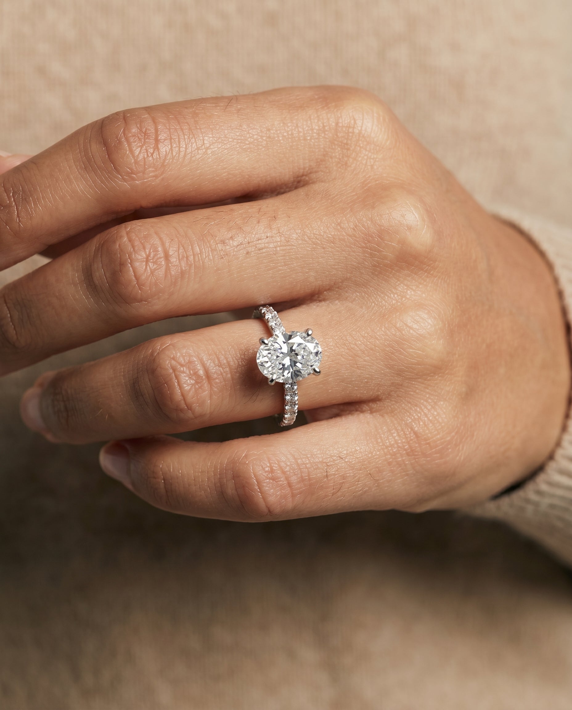 The Norah engagement ring setting in Platinum, classic linear french pavé design | RockHer