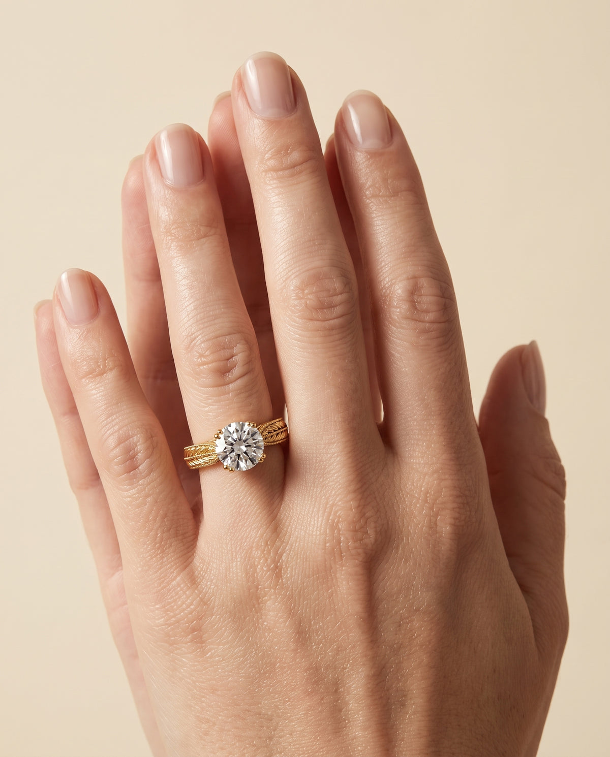 The Ophelia Antique Wheat Bead Solitaire Round Engagement Ring Setting in 18K Yellow Gold