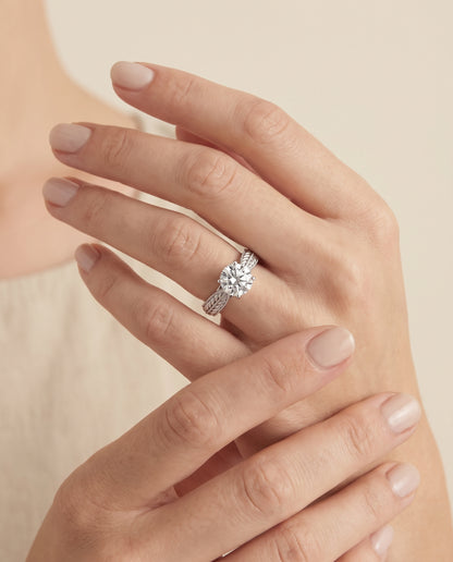 The Ophelia Antique Wheat Bead Solitaire Round Engagement Ring Setting in 18K White Gold