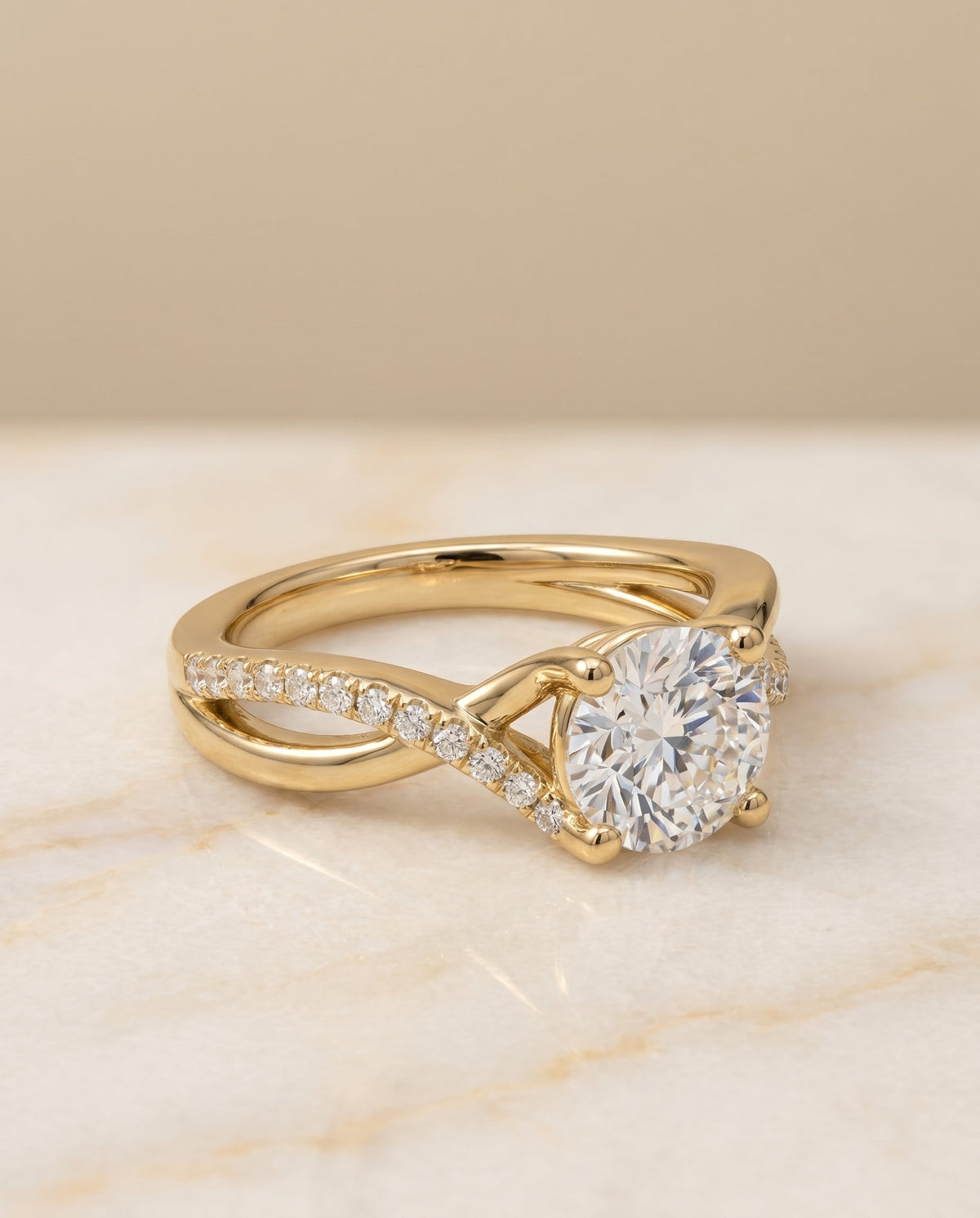 Ottava Select Bypass Pavé Twist Round Lab Diamond Engagement Ring in 18K Yellow Gold, alternate angle | RockHer