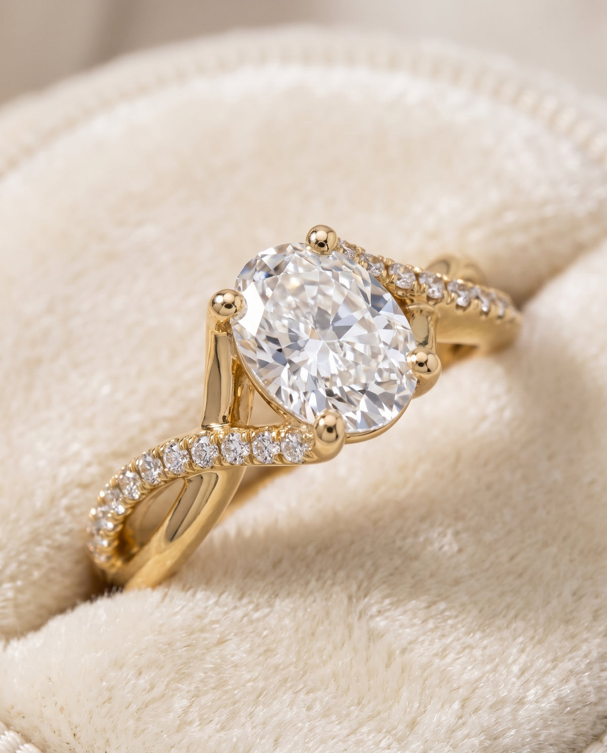The Ottava Bypass Pavé Twist Oval Engagement Ring Setting in 18K Yellow Gold