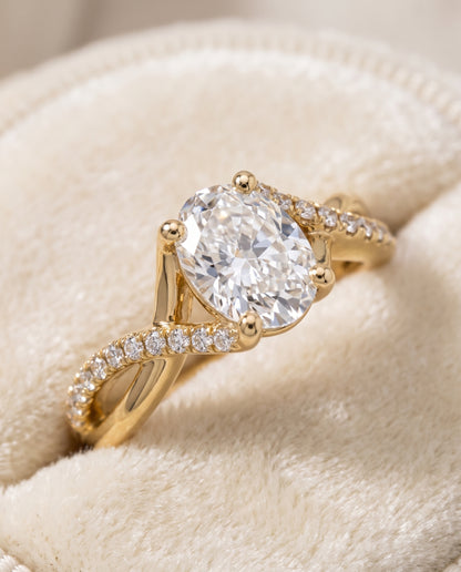 The Ottava Bypass Pavé Twist Oval Engagement Ring Setting in 18K Yellow Gold