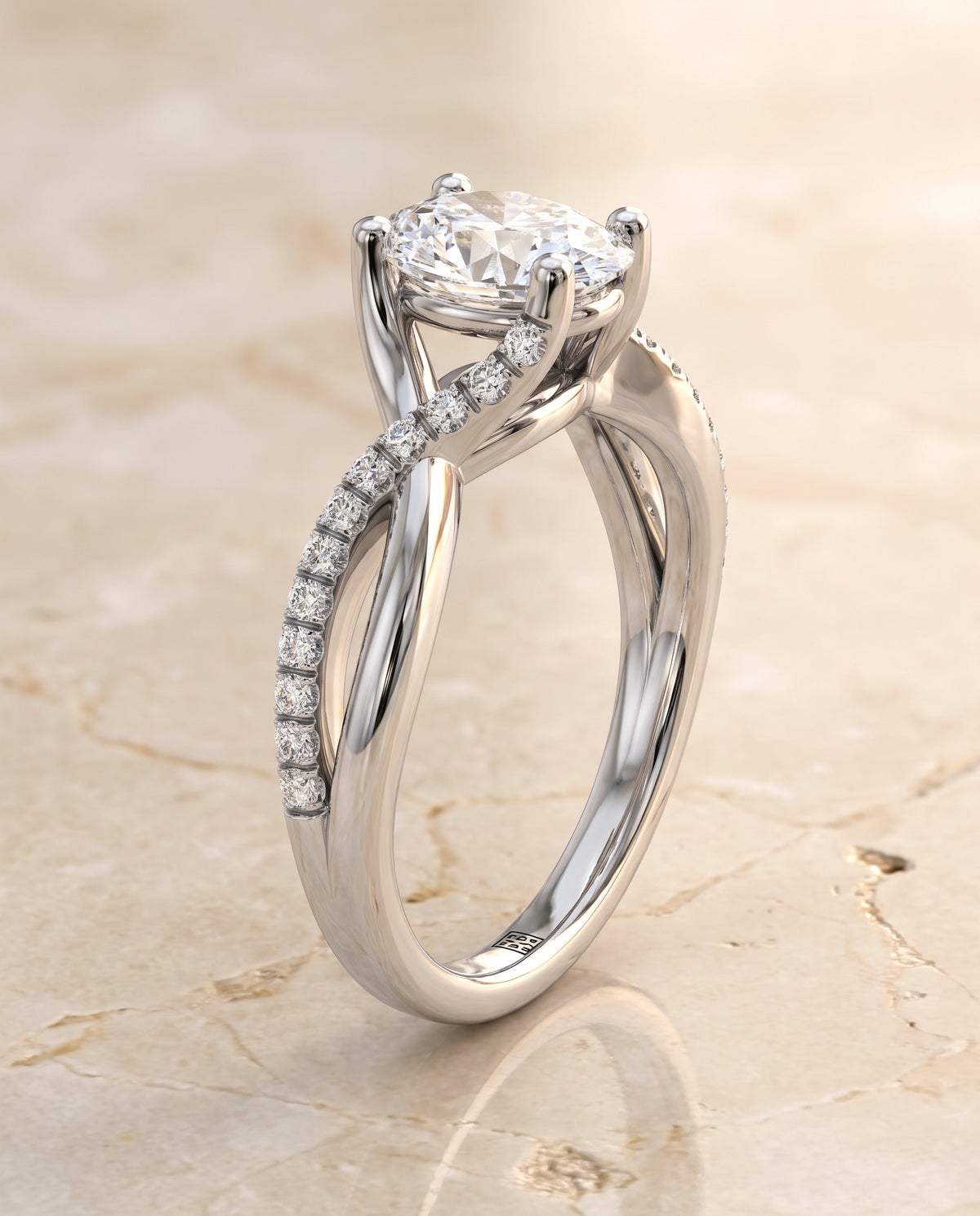 The Ottava Bypass Pavé Twist Oval Engagement Ring Setting in Platinum
