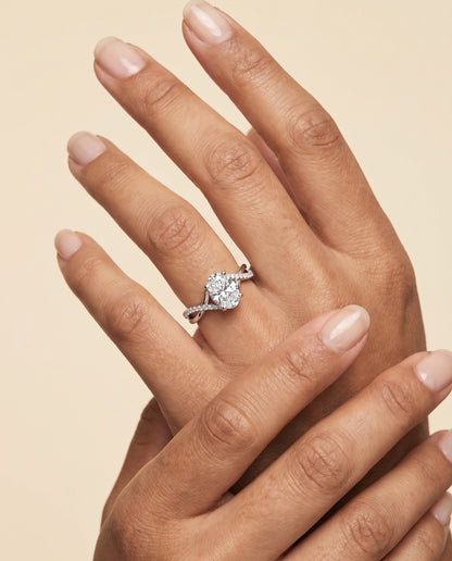 The Ottava Bypass Pavé Twist Oval Engagement Ring Setting in Platinum