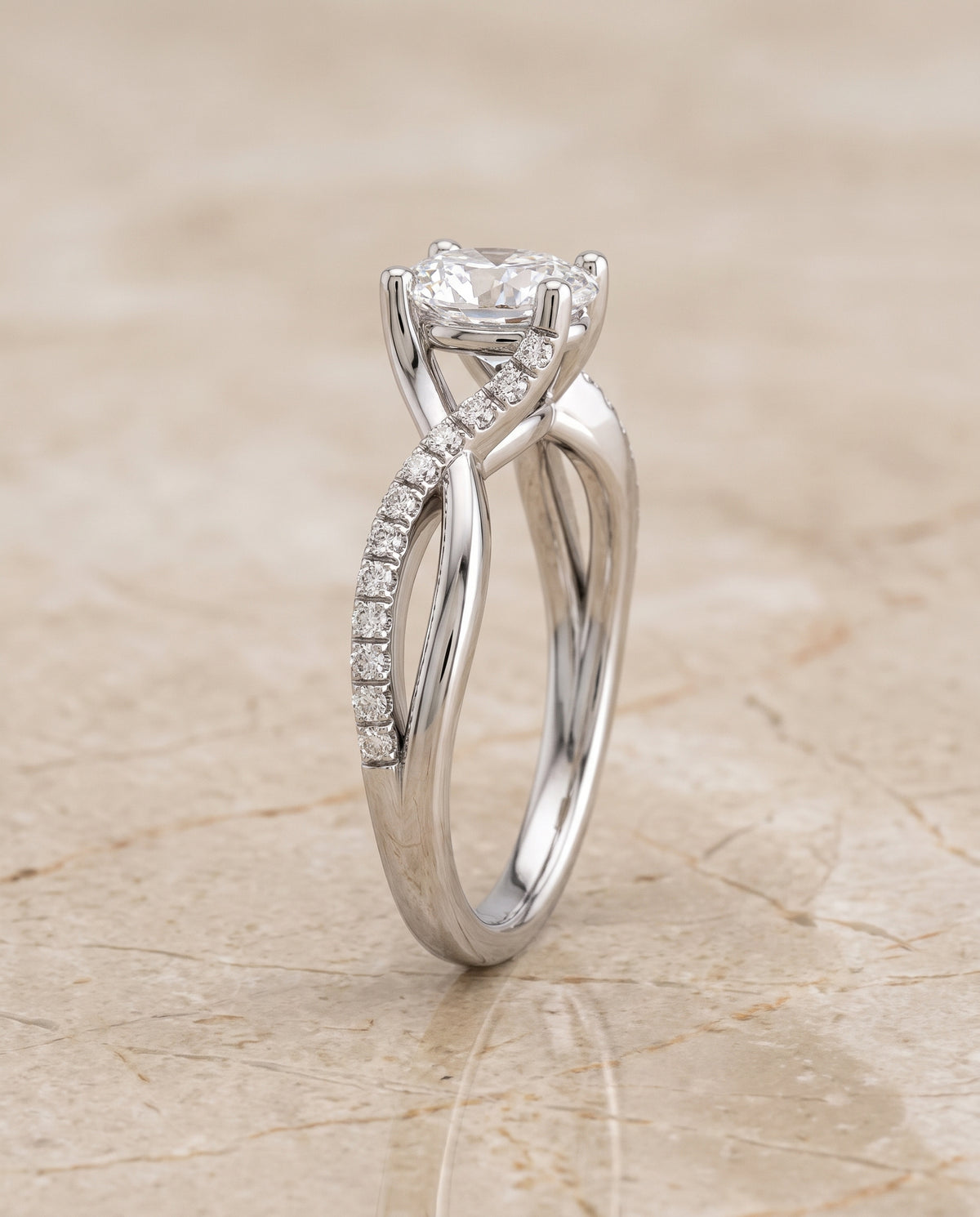 The Ottava Bypass Pavé Twist Oval Engagement Ring Setting in Platinum