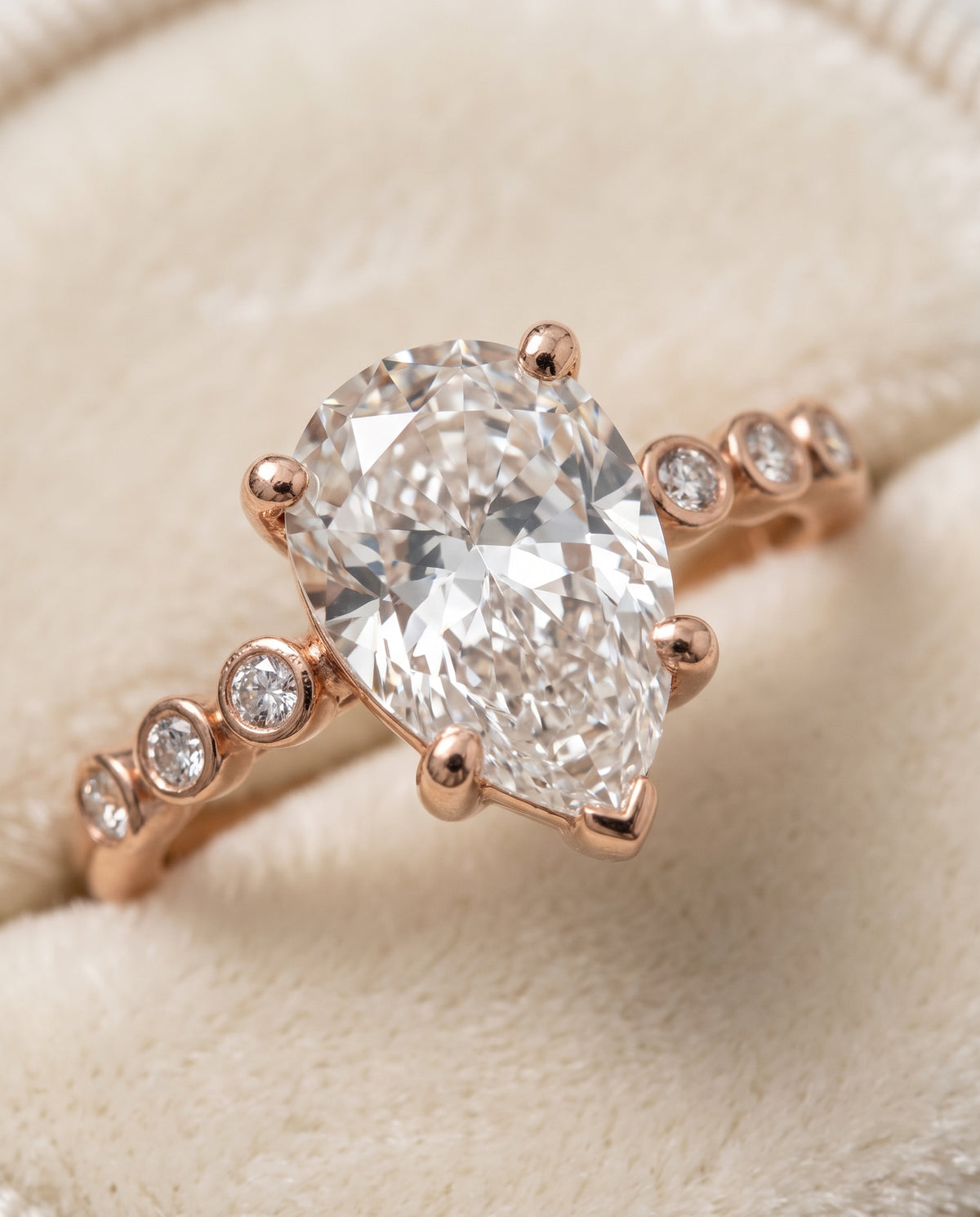 The Peggy Bezel Accent Solitaire Princess Cut Engagement Ring Setting in 14K Rose Gold