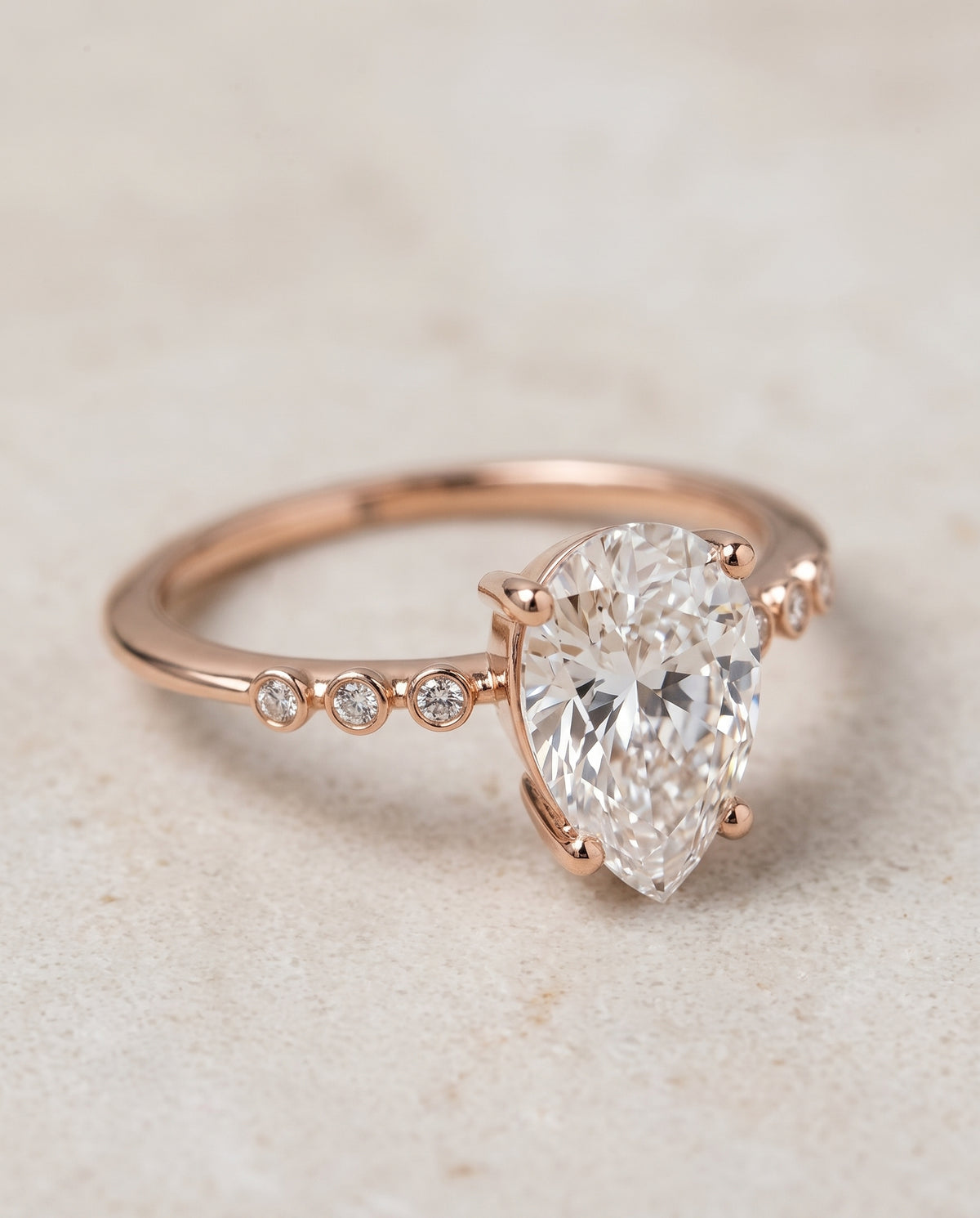 The Peggy Bezel Accent Solitaire Princess Cut Engagement Ring Setting in 14K Rose Gold
