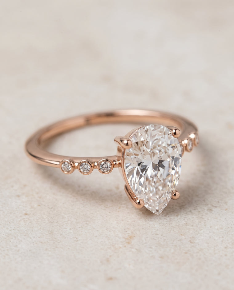The Peggy Bezel Accent Solitaire Princess Cut Engagement Ring Setting in 14K Rose Gold