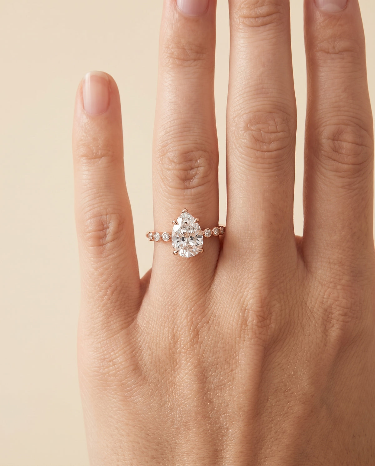The Peggy Bezel Accent Solitaire Princess Cut Engagement Ring Setting in 14K Rose Gold