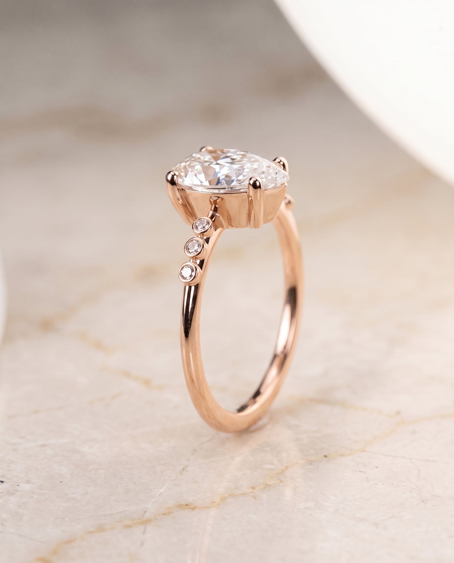 The Peggy Bezel Accent Solitaire Princess Cut Engagement Ring Setting in 14K Rose Gold