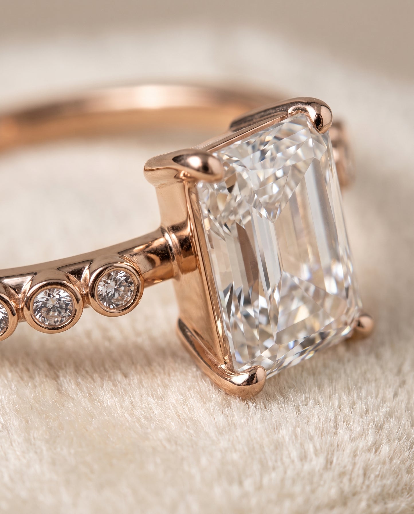The Peggy Bezel Accent Solitaire Radiant Cut Engagement Ring Setting in 14K Rose Gold