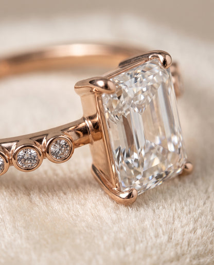 The Peggy Bezel Accent Solitaire Radiant Cut Engagement Ring Setting in 14K Rose Gold