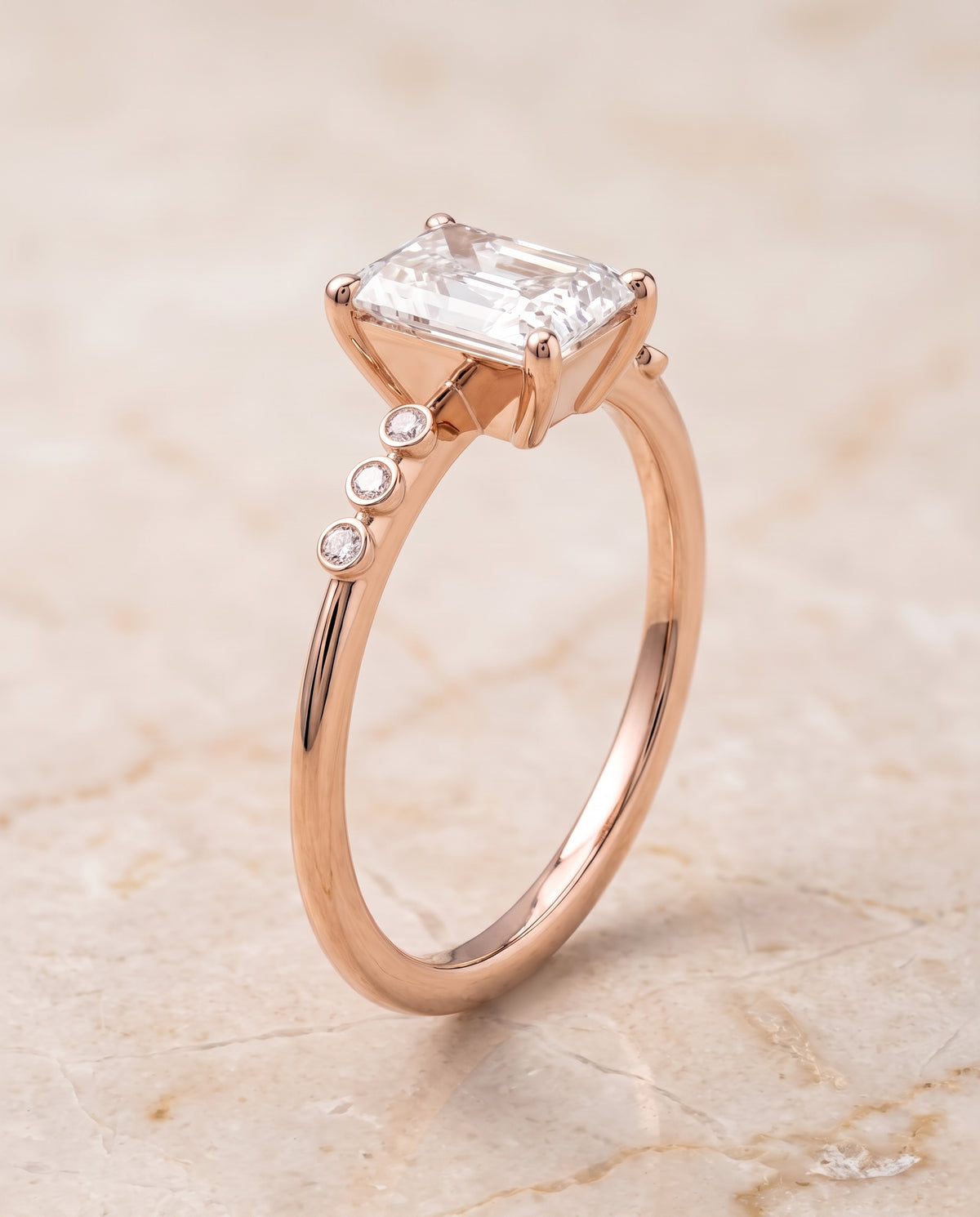 The Peggy Bezel Accent Solitaire Radiant Cut Engagement Ring Setting in 14K Rose Gold