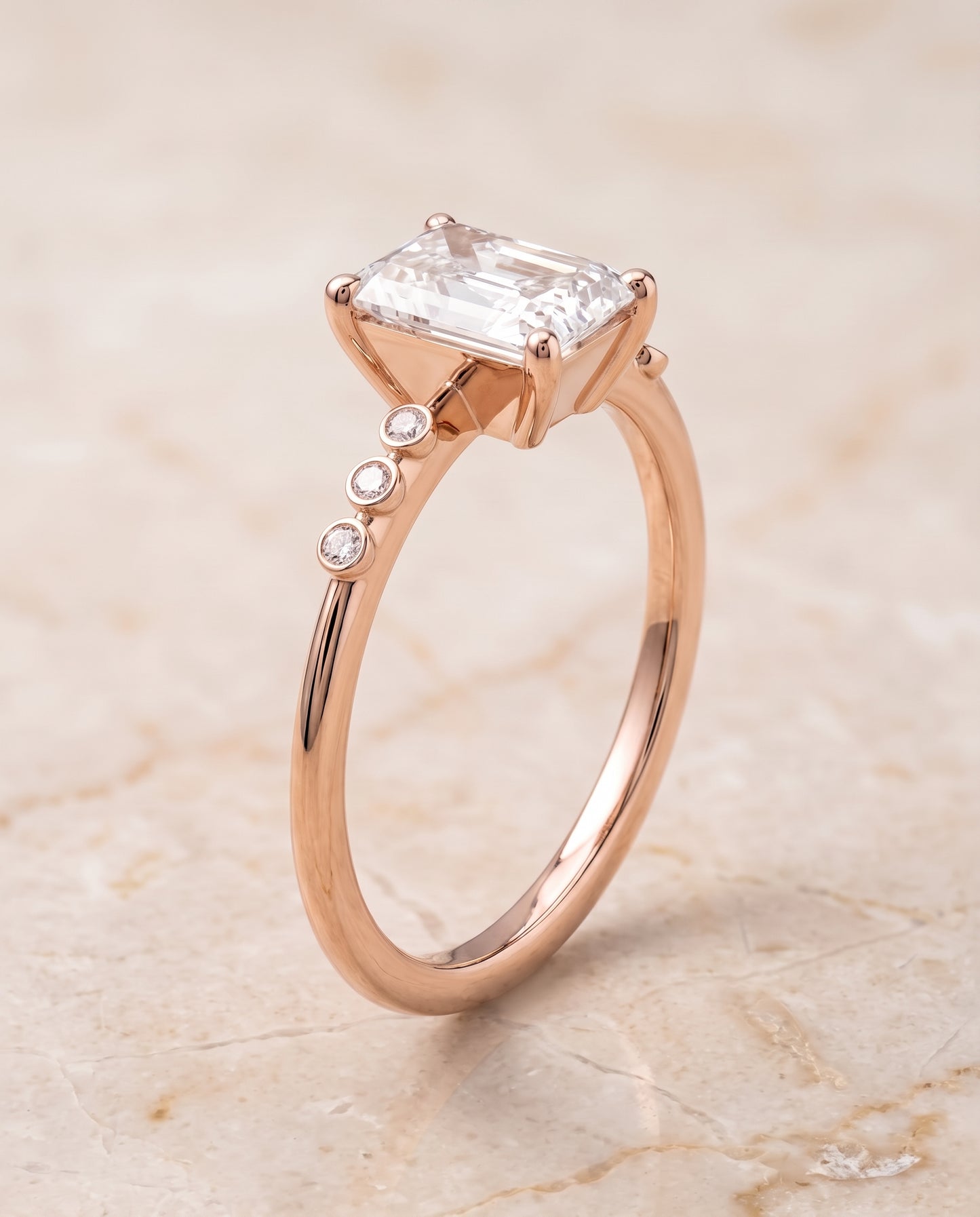 The Peggy Bezel Accent Solitaire Radiant Cut Engagement Ring Setting in 14K Rose Gold