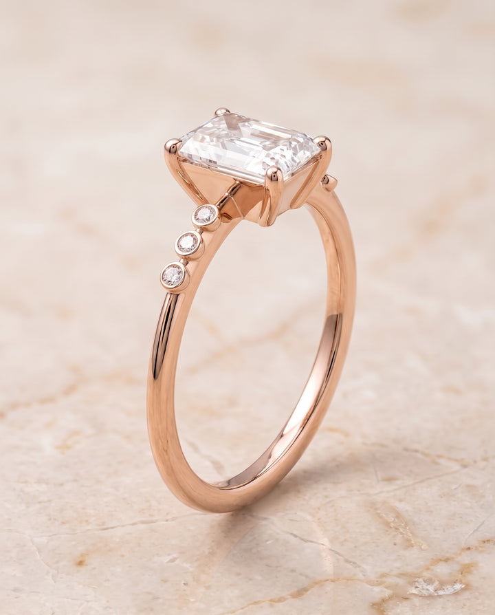 The Peggy Bezel Accent Solitaire Radiant Cut Engagement Ring Setting in 14K Rose Gold