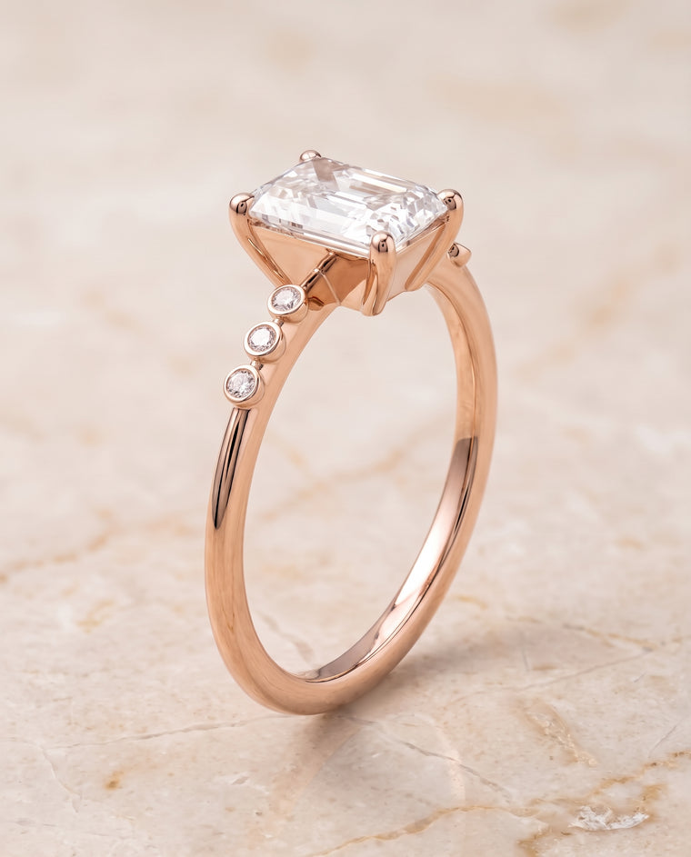 The Peggy Bezel Accent Solitaire Radiant Cut Engagement Ring Setting in 14K Rose Gold