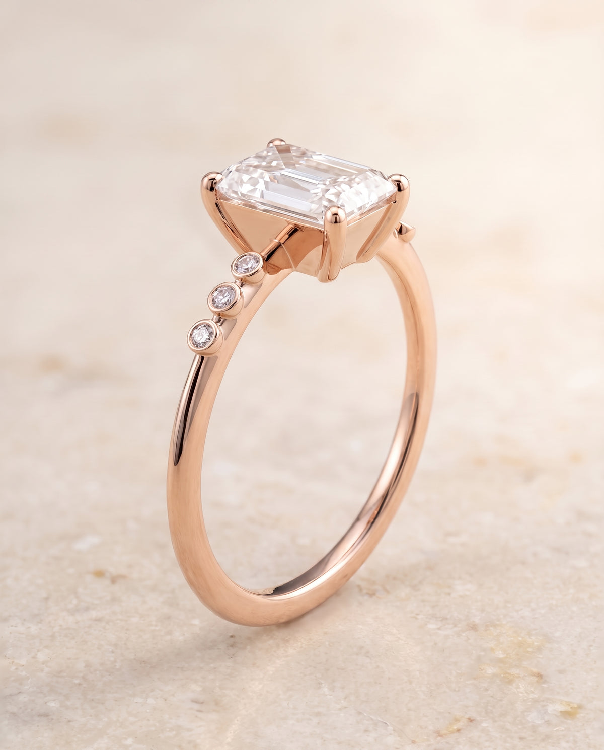 The Peggy Bezel Accent Solitaire Radiant Cut Engagement Ring Setting in 14K Rose Gold
