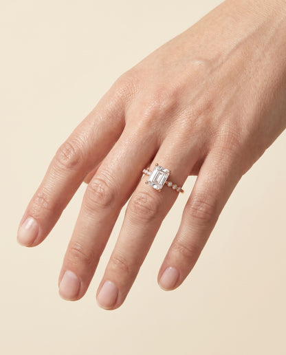 The Peggy Bezel Accent Solitaire Radiant Cut Engagement Ring Setting in 14K Rose Gold