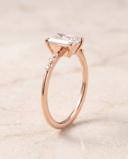 The Peggy Bezel Accent Solitaire Radiant Cut Engagement Ring Setting in 14K Rose Gold