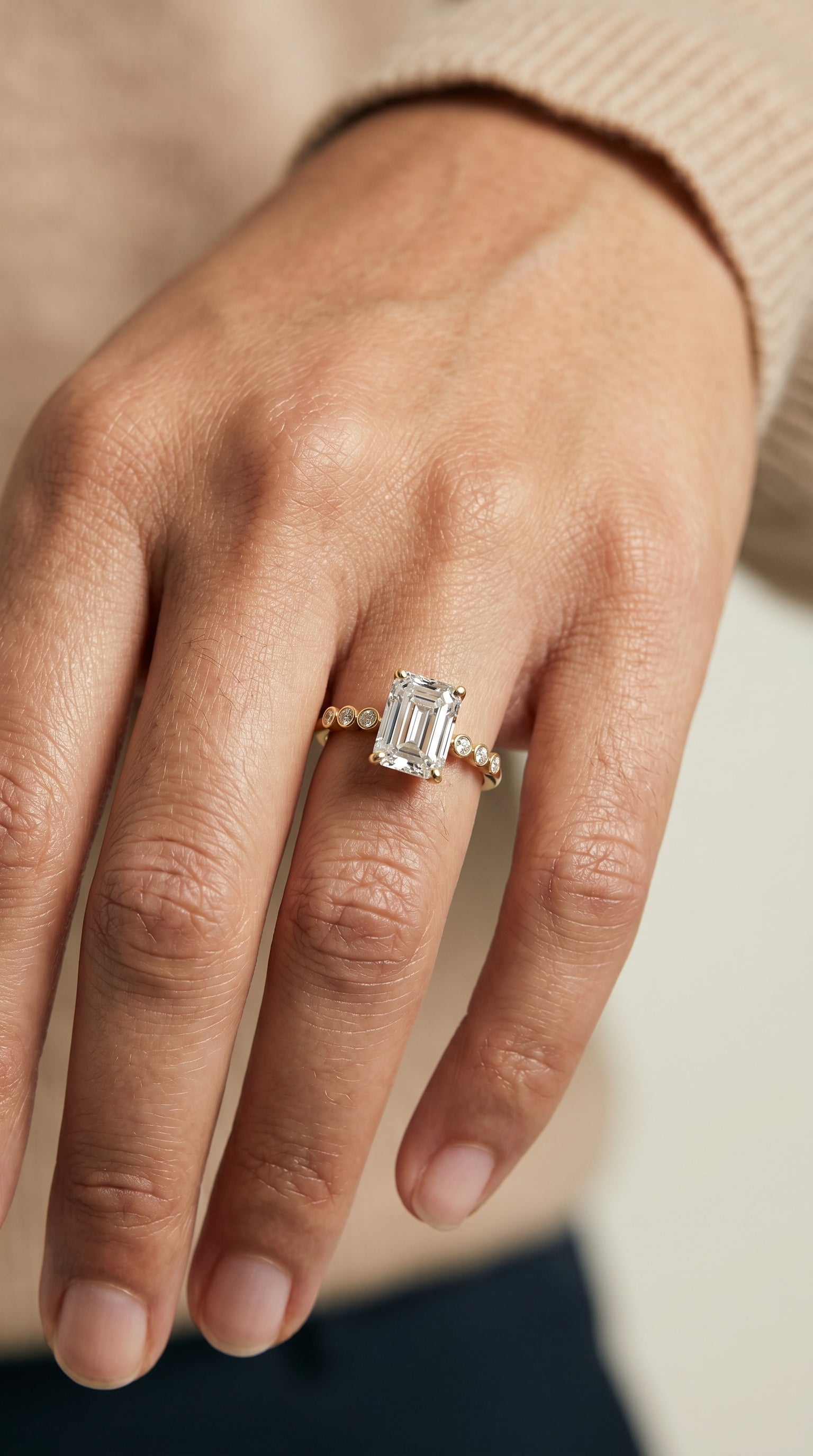 The Peggy engagement ring setting in 18K Yellow Gold, bezel accent solitaire cut design | RockHer