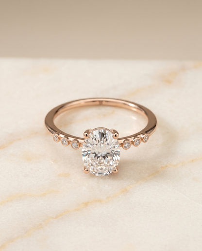 The Peggy Bezel Accent Solitaire Oval Engagement Ring Setting in 14K Rose Gold