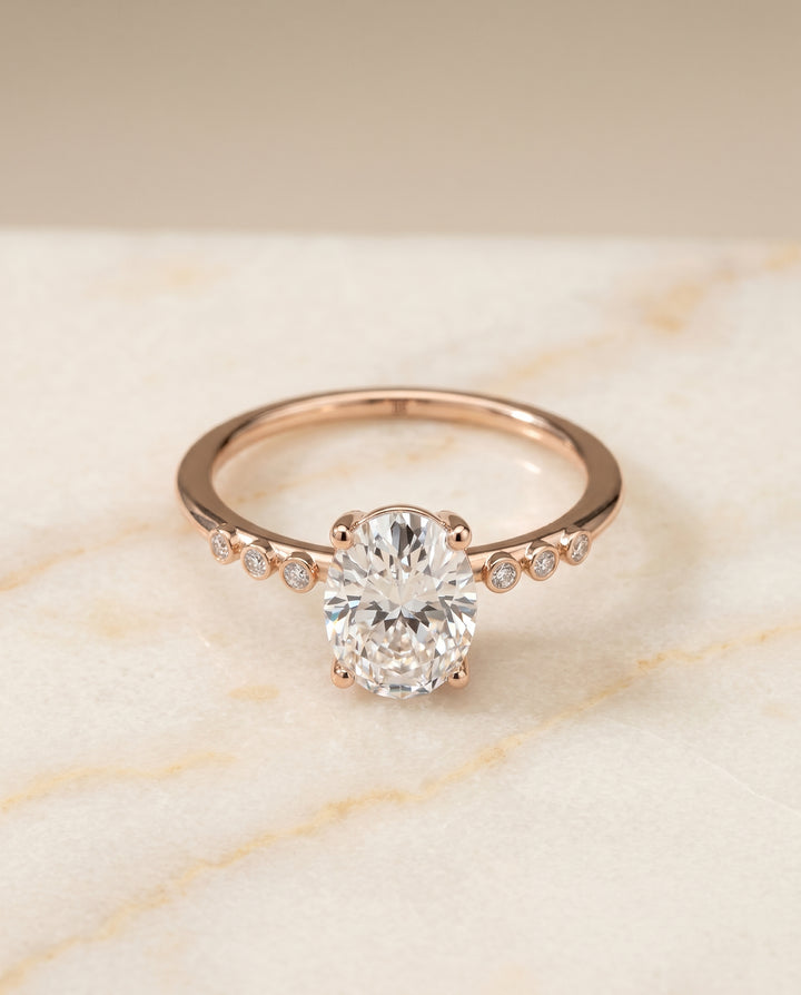 The Peggy Bezel Accent Solitaire Oval Engagement Ring Setting in 14K Rose Gold