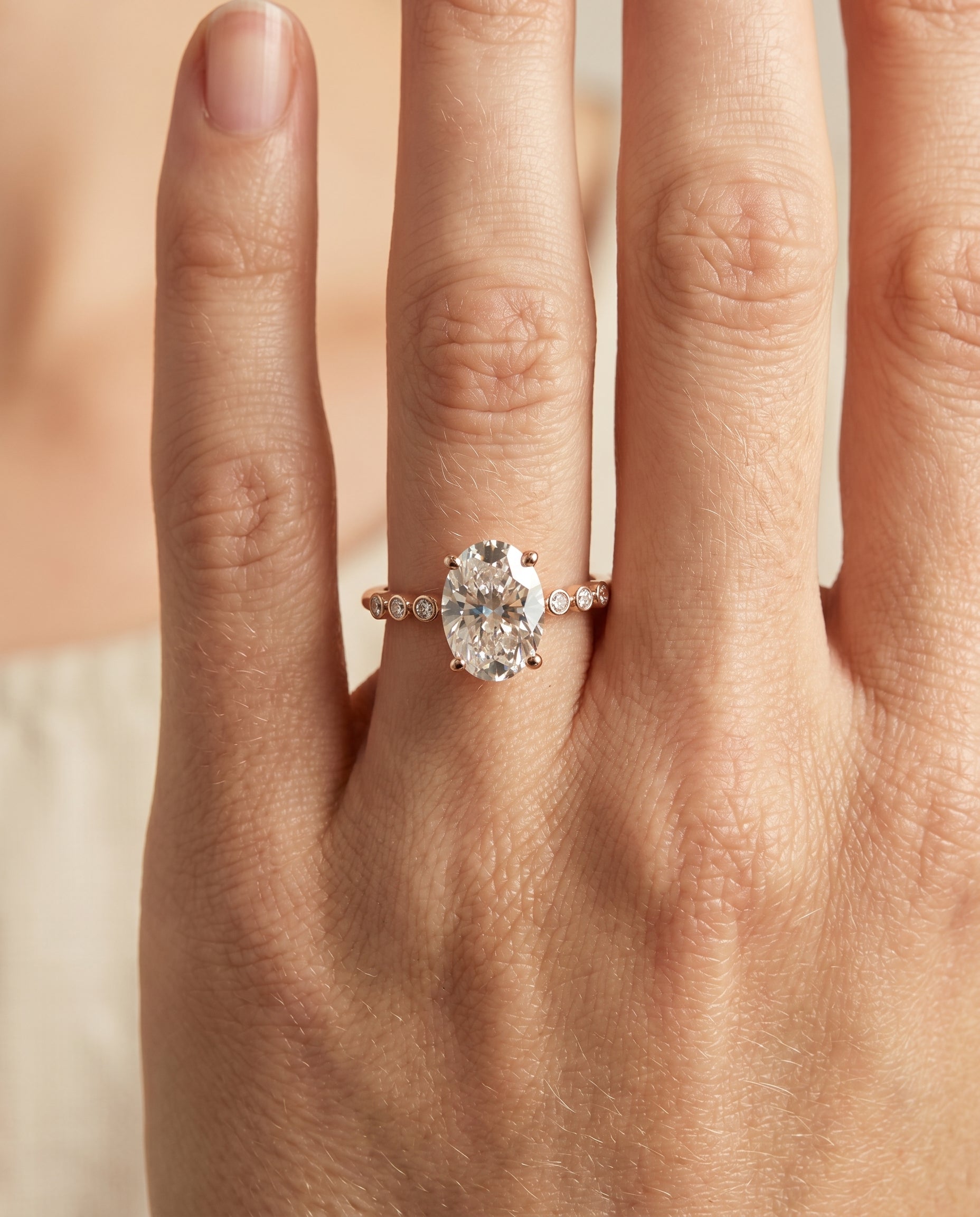 The Peggy engagement ring setting in 14K Rose Gold, bezel accent solitaire design | RockHer