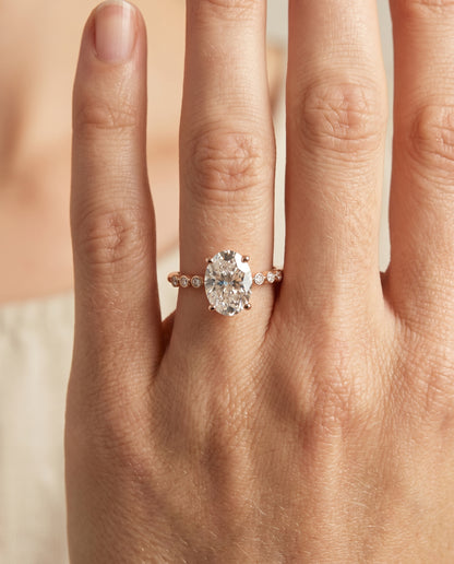 The Peggy Bezel Accent Solitaire Oval Engagement Ring Setting in 14K Rose Gold
