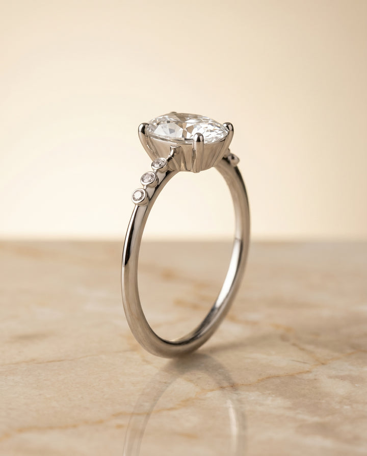 The Peggy Solitaire Engagement Ring Setting for Oval Diamonds in Platinum