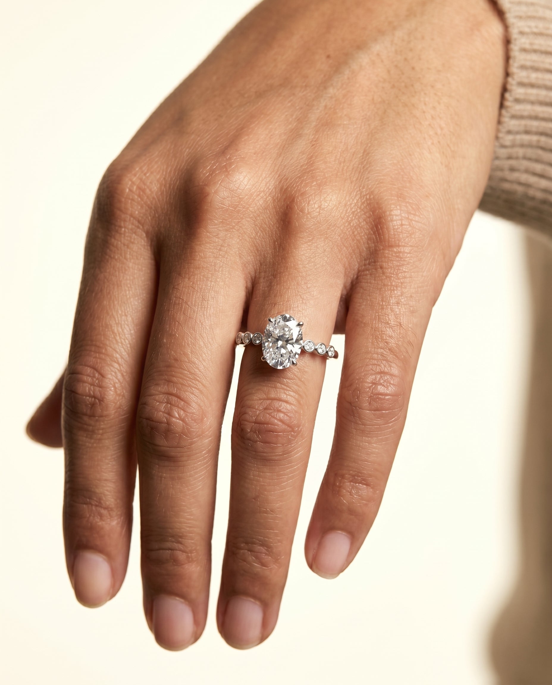 The Peggy engagement ring setting in Platinum, bezel accent solitaire design | RockHer