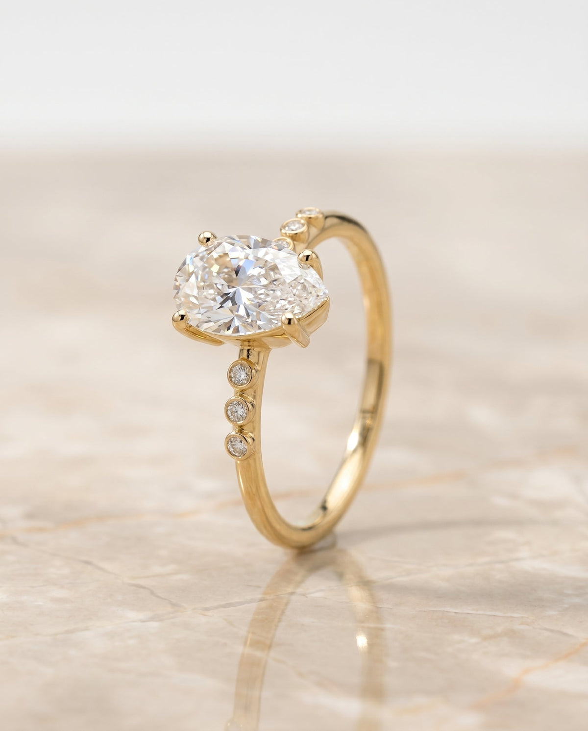 Peggy Select Bezel Accent Solitaire Princess Cut Lab Diamond Engagement Ring in 18K Yellow Gold, front view | RockHer