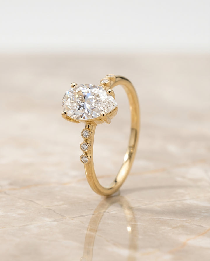The Peggy Bezel Accent Solitaire Princess Cut Engagement Ring Setting in 18K Yellow Gold