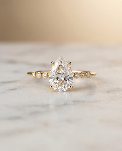 The Peggy Bezel Accent Solitaire Princess Cut Engagement Ring Setting in 18K Yellow Gold