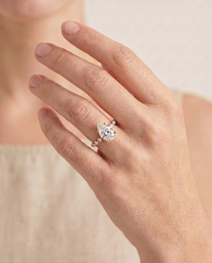 Peggy Select Bezel Accent Solitaire Princess Cut Lab Diamond Engagement Ring in 18K Yellow Gold, shown on hand | RockHer