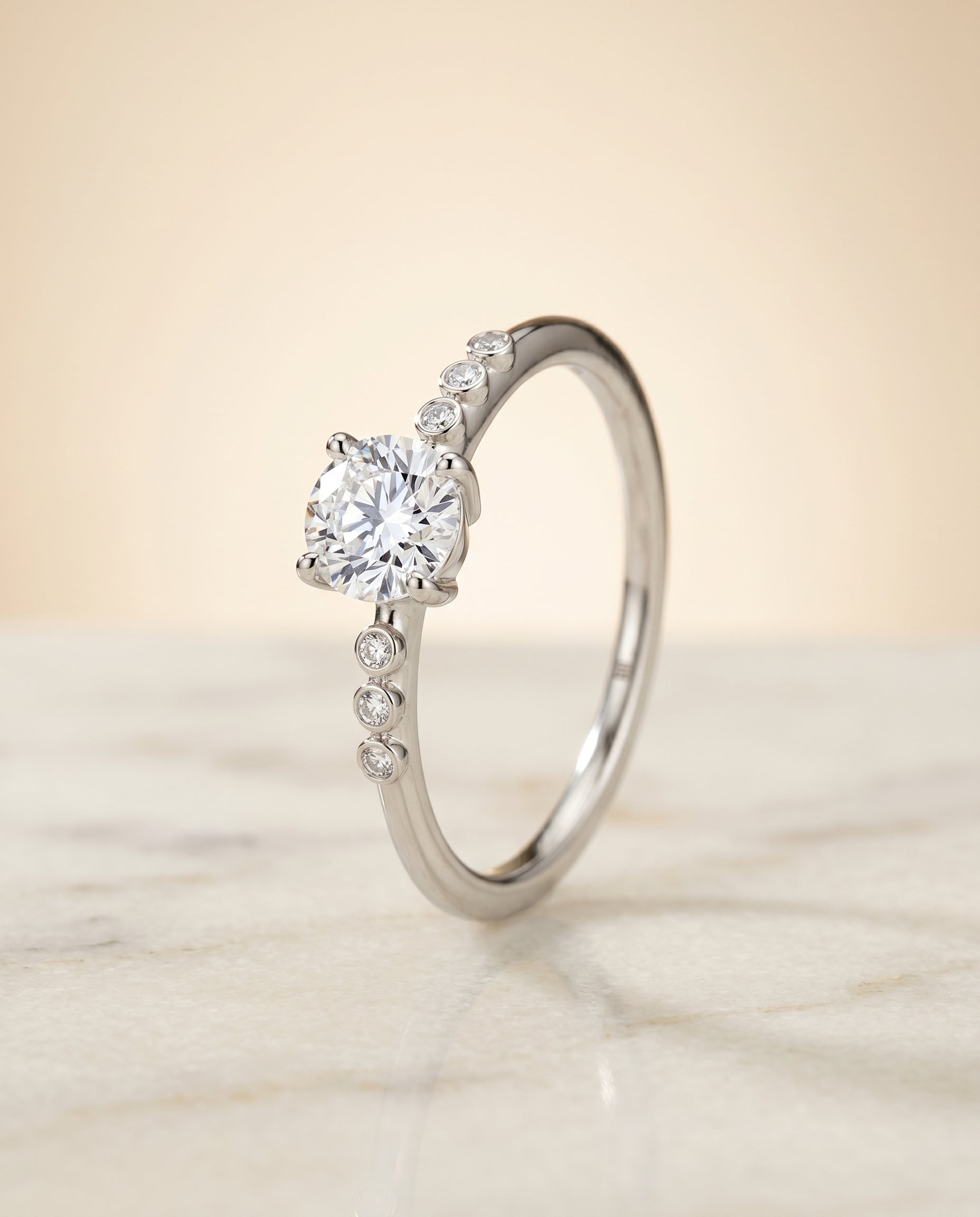 Peggy Select Bezel Accent Solitaire Round Lab Diamond Engagement Ring in Platinum, front view | RockHer