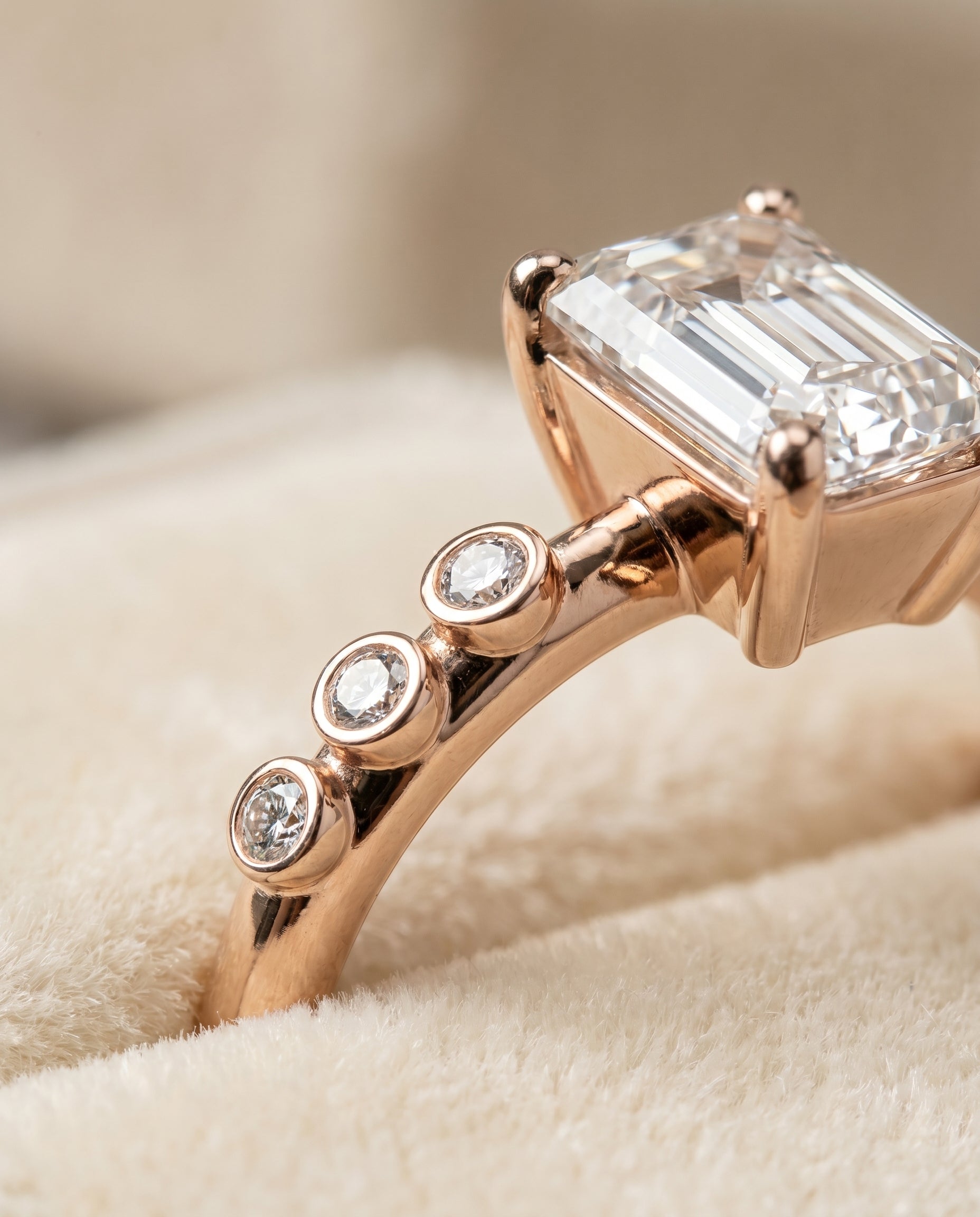 14K Rose Gold band of The Peggy emerald engagement ring setting | RockHer