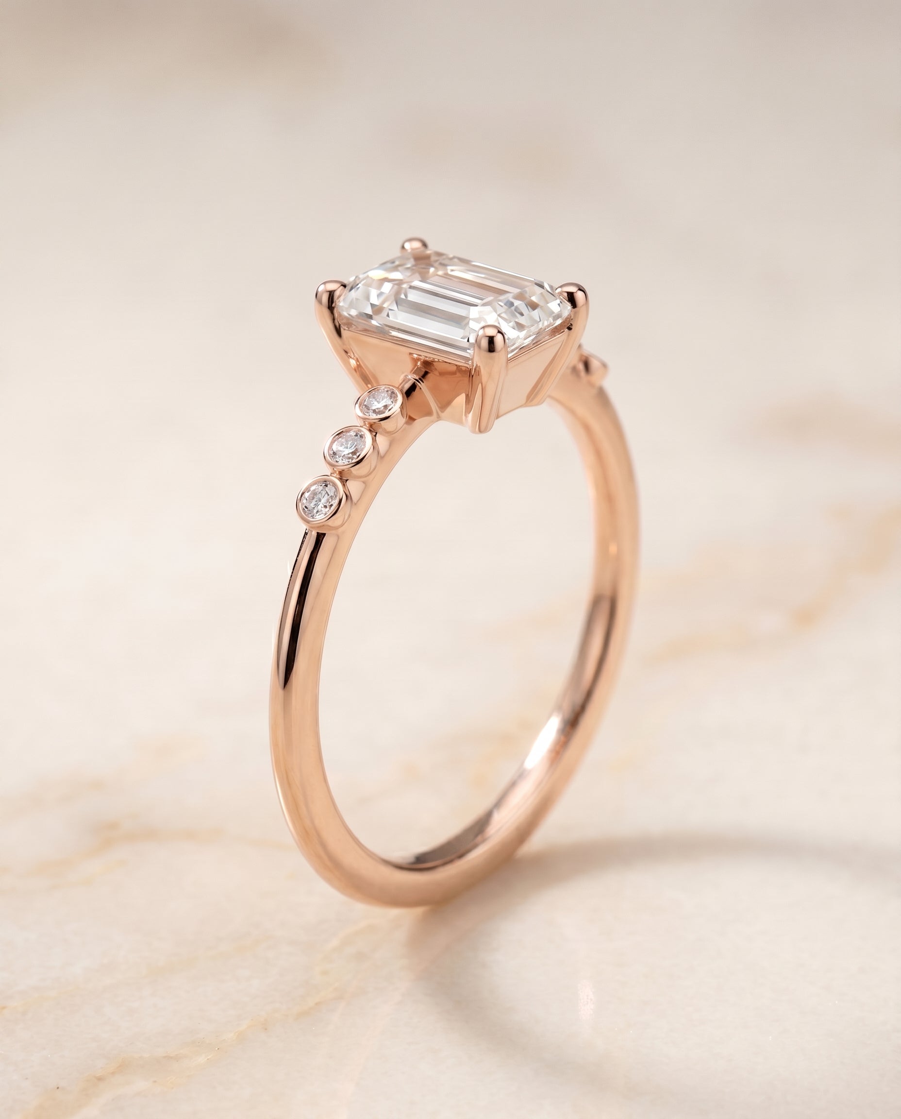 Bezel Accent Solitaire Cut styling on The Peggy emerald engagement ring setting | RockHer