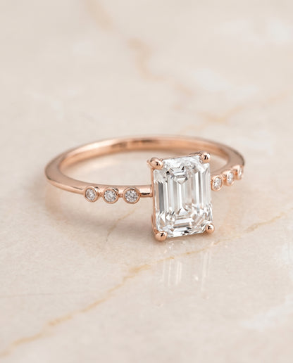 The Peggy Bezel Accent Solitaire Emerald Cut Engagement Ring Setting in 14K Rose Gold