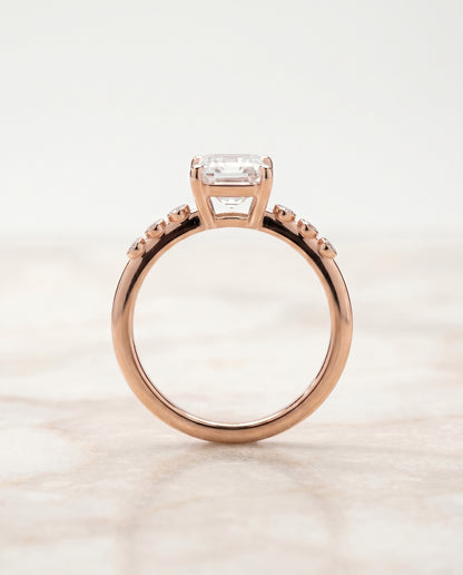 The Peggy Bezel Accent Solitaire Emerald Cut Engagement Ring Setting in 14K Rose Gold