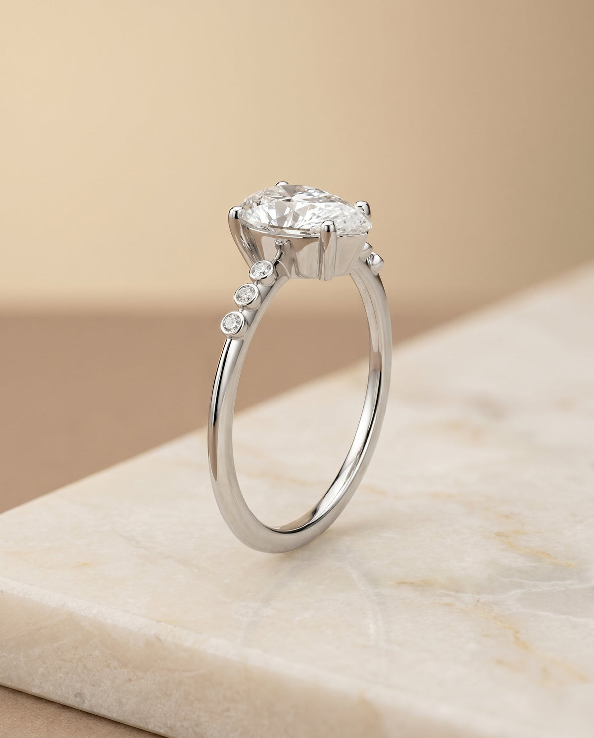 Peggy Select Bezel Accent Solitaire Princess Cut Lab Diamond Engagement Ring in Platinum, front view | RockHer