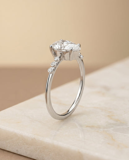 Peggy Select Bezel Accent Solitaire Princess Cut Lab Diamond Engagement Ring in Platinum, front view | RockHer