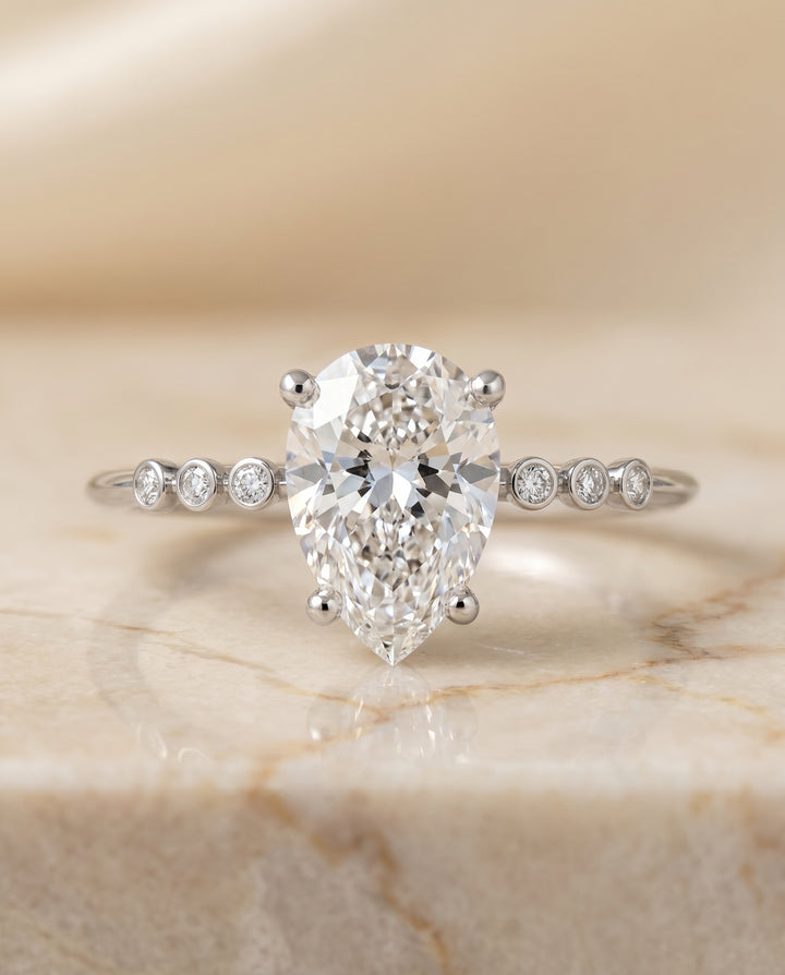 The Peggy Bezel Accent Solitaire Princess Cut Engagement Ring Setting in 18K White Gold