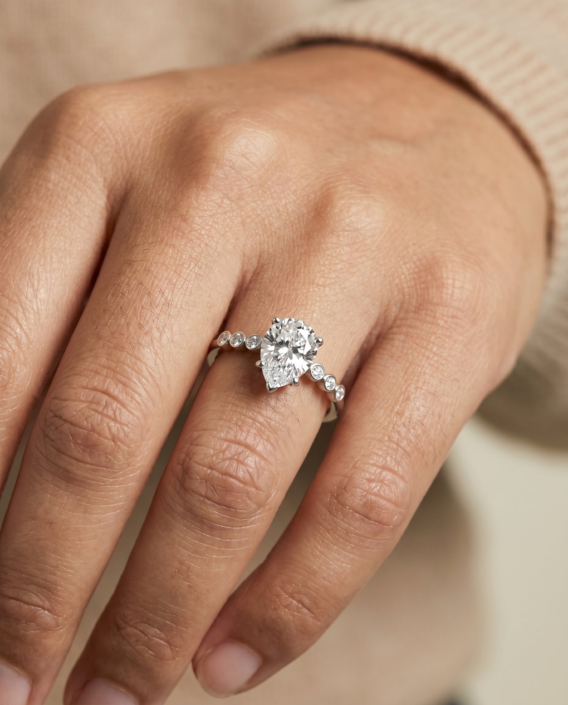 The Peggy engagement ring setting in 18K White Gold, bezel accent solitaire design | RockHer